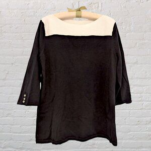 KAREN SCOTT Women's Deep Black Color blocked Boat-Neck 3/4 Sleeve cotton Top XL